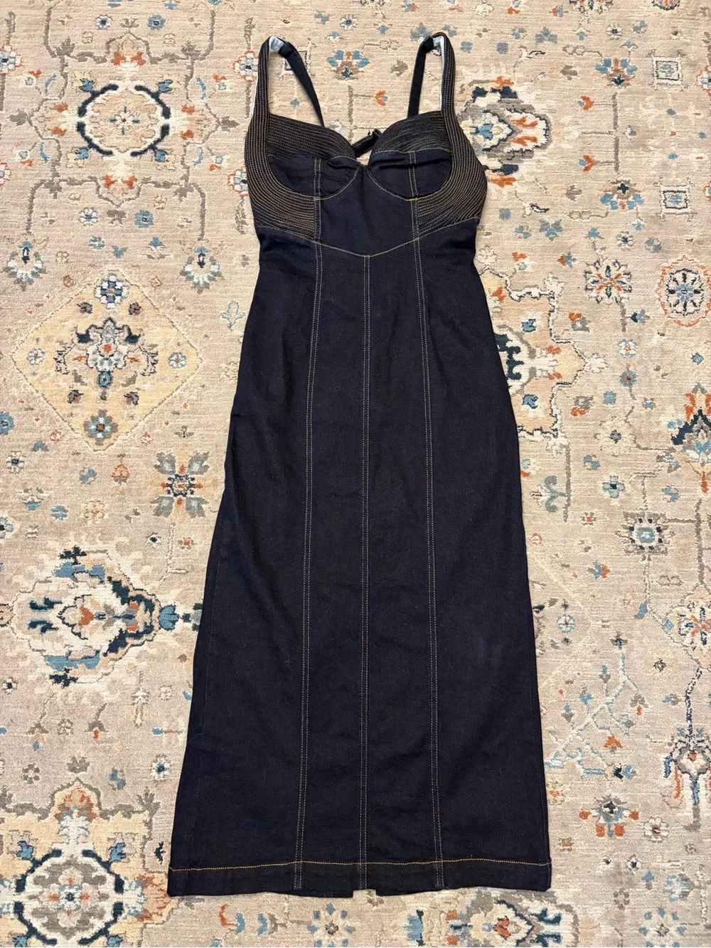 NEW Free People XS Revolve Caitlin Denim Midi Dress In City Rinse bodycon corset